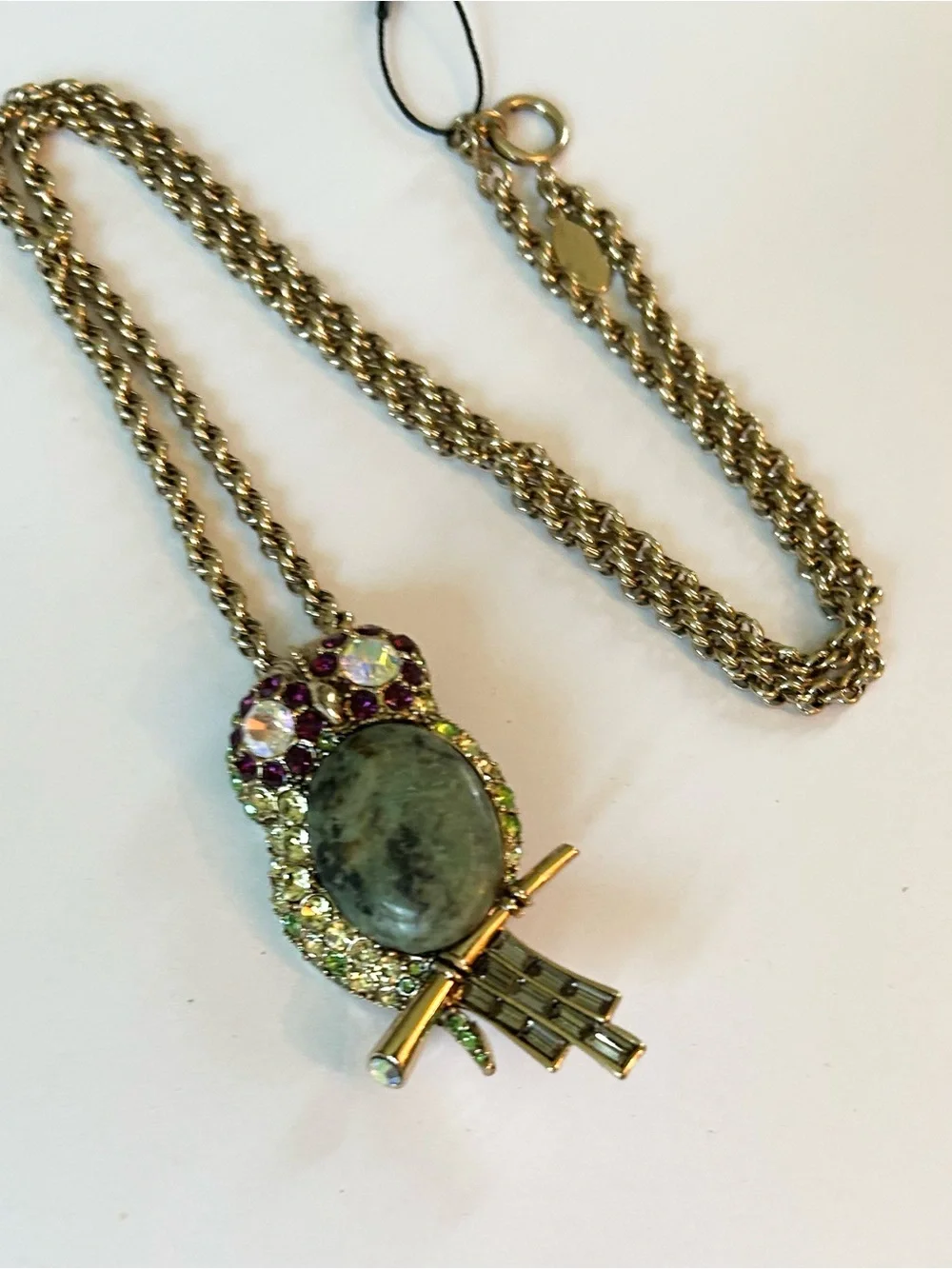Ann Taylor Gold-Tone Pendant Necklace with Green Stone and Multicolor Crystals